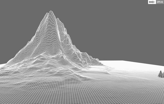 白い背景の上のワイヤーフレームの風景抽象的な幾何学的なベクトル技術の背景3dベクトルデジタル背景