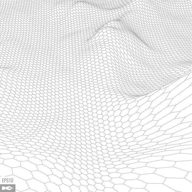 Paesaggio wireframe su sfondo bianco sfondo tecnologico vettoriale geometrico astratto sfondo digitale vettoriale 3d