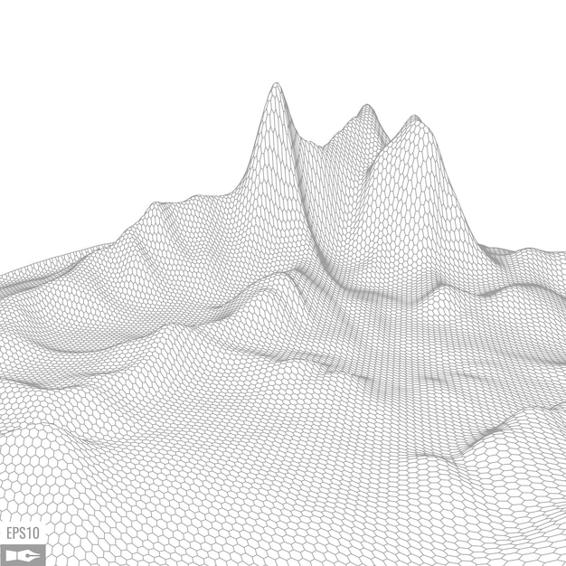 흰색 배경에 와이어 프레임 풍경 추상적인 기하학적 벡터 기술 배경 3d 벡터 디지털 배경