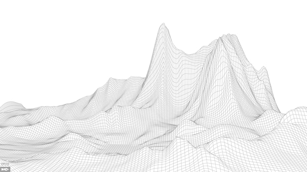 Каркасный пейзаж на белом фоне Абстрактный геометрический векторный технологический фон 3d векторный цифровой фон