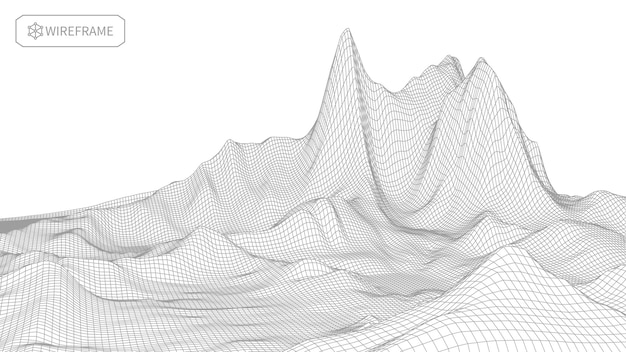 Каркасный пейзаж на белом фоне Абстрактный геометрический векторный технологический фон 3d векторный цифровой фон