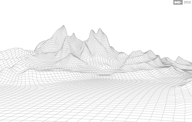 白い背景の上のワイヤーフレームの風景抽象的な幾何学的なベクトル技術の背景3dベクトルデジタル背景