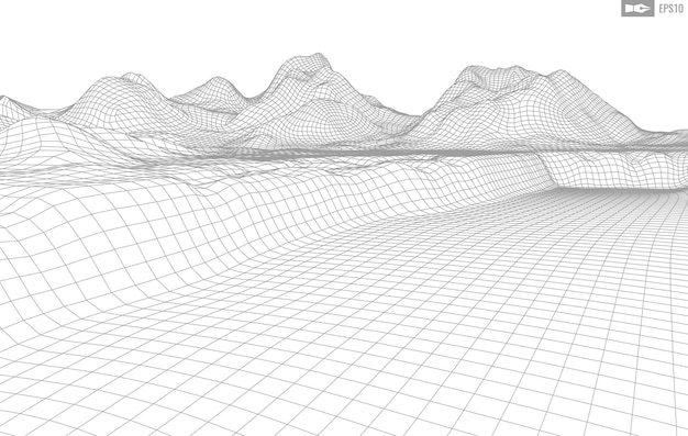 白い背景の上のワイヤーフレームの風景抽象的な幾何学的なベクトル技術の背景3dベクトルデジタル背景