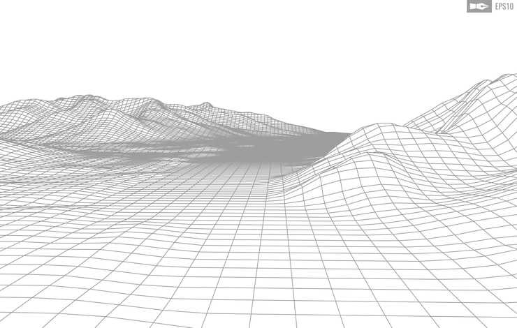 Vector wireframe landscape on white background abstract geometric vector technology background 3d vector digital background