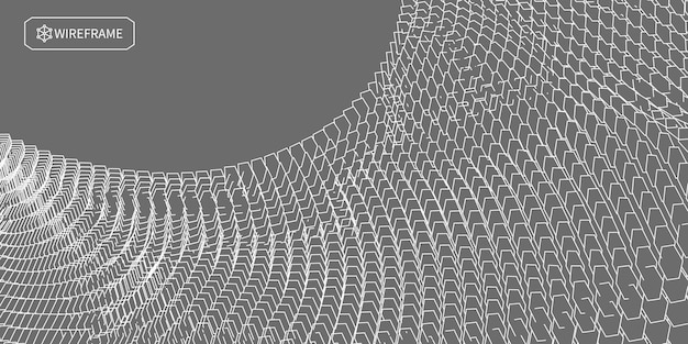 흰색 배경에 와이어 프레임 풍경 추상적인 기하학적 벡터 기술 배경 3d 벡터 디지털 배경