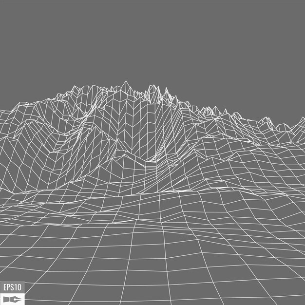 Vettore paesaggio wireframe su sfondo bianco sfondo tecnologico vettoriale geometrico astratto sfondo digitale vettoriale 3d