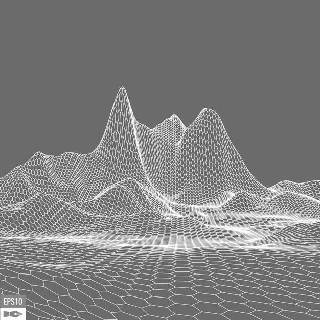 白い背景の上のワイヤーフレームの風景抽象的な幾何学的なベクトル技術の背景3dベクトルデジタル背景
