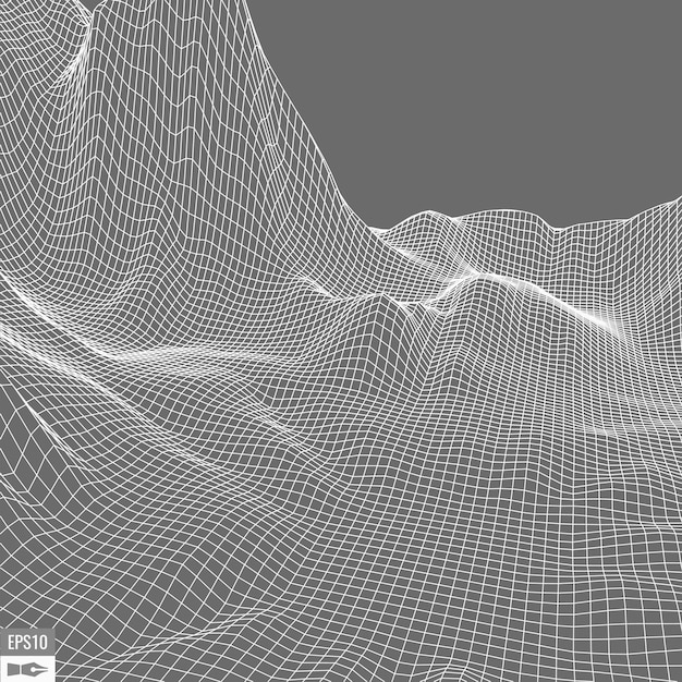 Paesaggio wireframe su sfondo bianco sfondo tecnologico vettoriale geometrico astratto sfondo digitale vettoriale 3d