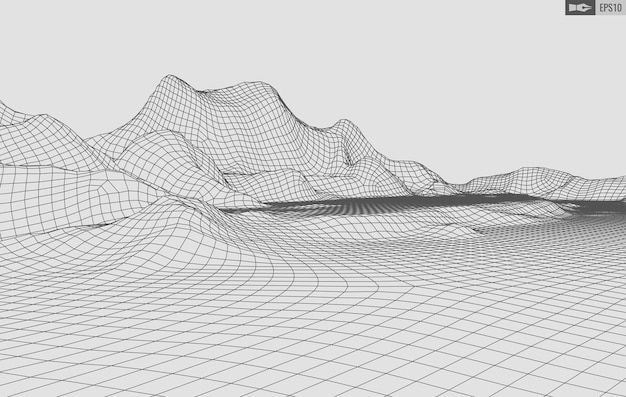 白い背景の上のワイヤーフレームの風景抽象的な幾何学的なベクトル技術の背景3dベクトルデジタル背景