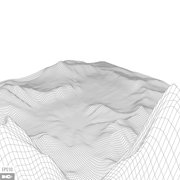 Wireframe landschap op witte achtergrond Abstracte geometrische vector technologie achtergrond 3d vector digitale background