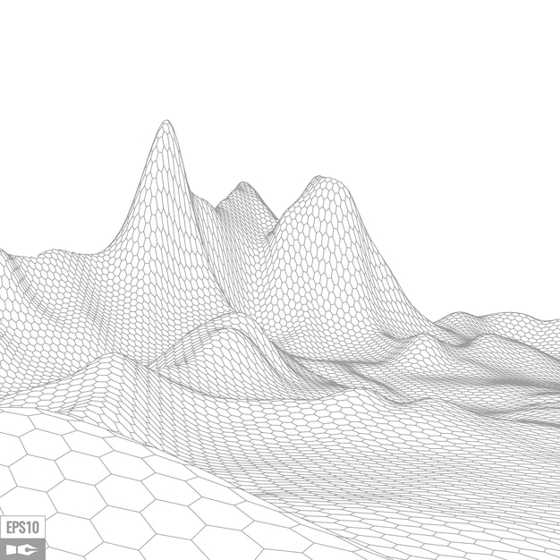 Wireframe landschap op witte achtergrond Abstracte geometrische vector technologie achtergrond 3d vector digitale background