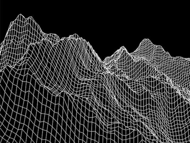 Wireframe landschap vector achtergrond Cyberspace raster technologie illustratie op zwart