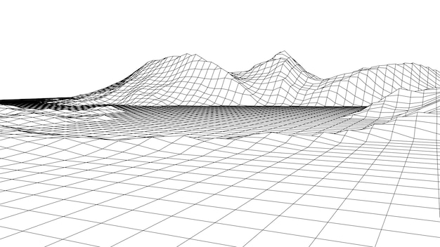 Wireframe landschapsdraad Wireframe terrein veelhoek landschapsontwerp 3d landschap