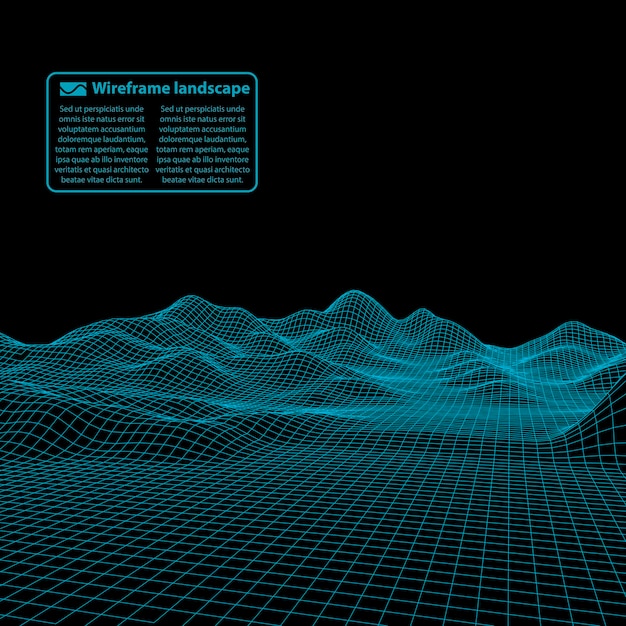 Wireframe landschapsdraad Wireframe terrein veelhoek landschapsontwerp 3d landschap