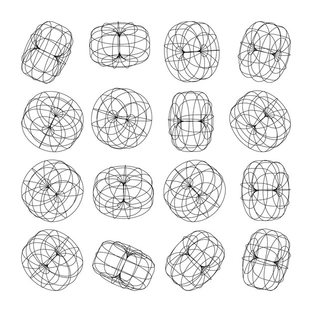 Wireframe lined shapes perspective mesh d grid low poly geometric elements retro futuristic design