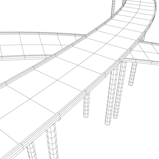 Vector wireframe mesh bridge highway crossing connection structure digital data visualization concept vecto...