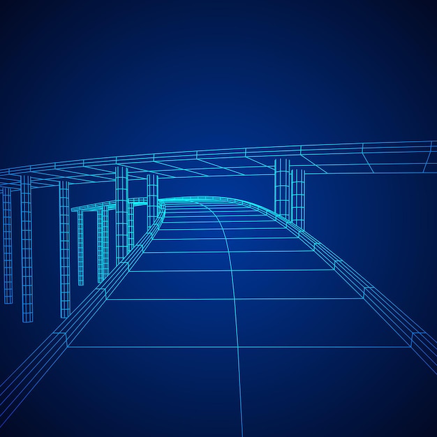Wireframe mesh brug snelweg kruising verbindingsstructuur digitale data visualisatie concept vecto...