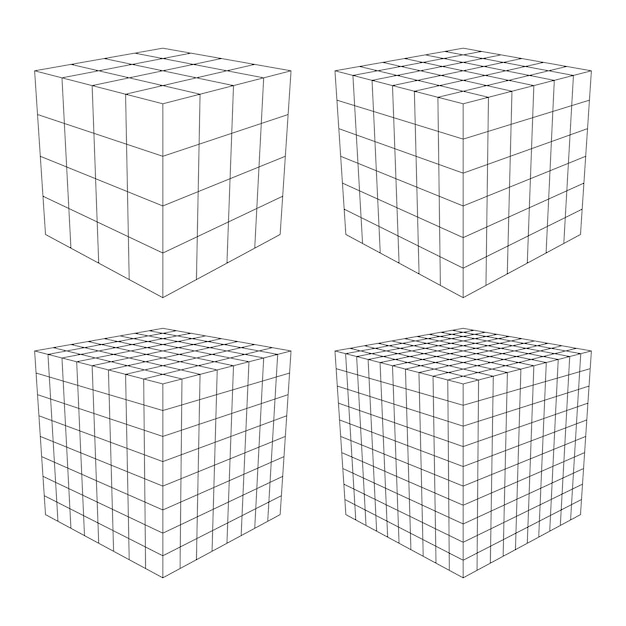 Cubo mesh wireframe in risoluzione diversa struttura di connessione concetto di visualizzazione dei dati digitali ...