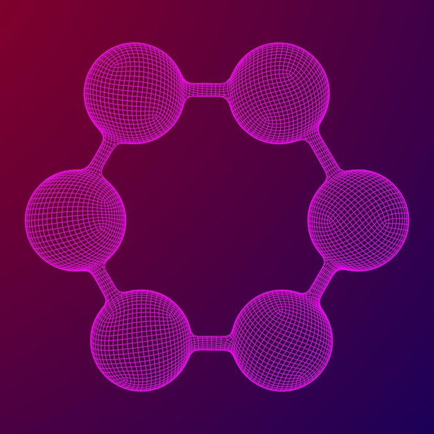 Vector wireframe mesh hexagon molecule connection structure low poly vector illustration science