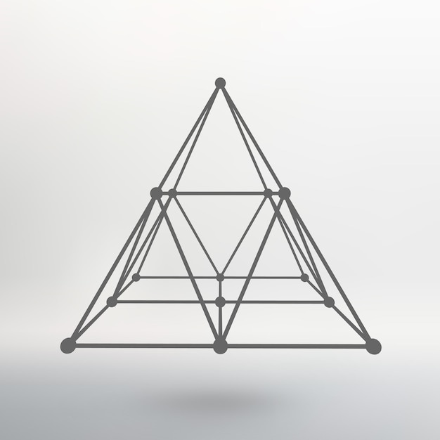 Wireframe mesh Polygonal pyramid Pyramid of the lines connected points Atomic lattice