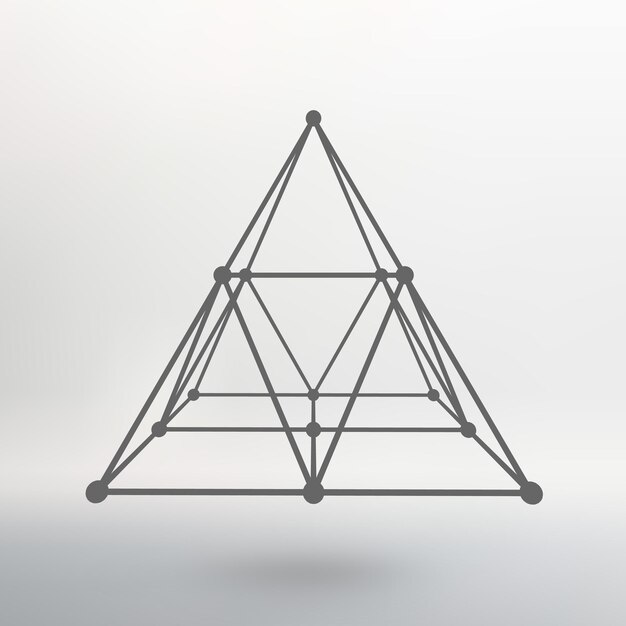 Wireframe mesh polygonal pyramid pyramid of the lines connected points atomic lattice