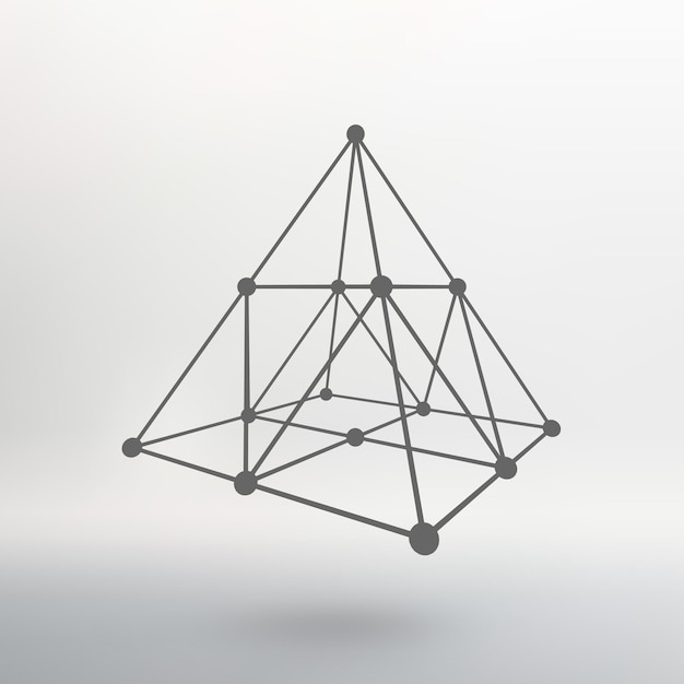 Wireframe mesh polygonal pyramid pyramid of the lines connected points atomic lattice