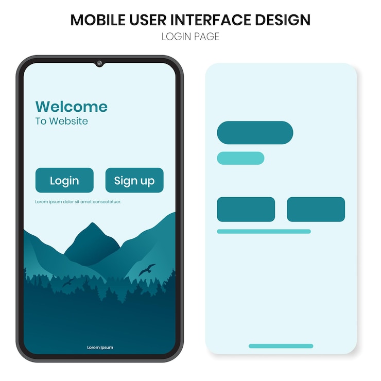 Vector wireframe mobile user interface login page display design