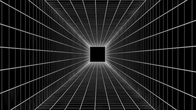 Vector wireframe room on the black background vector perspective grid box with digital space