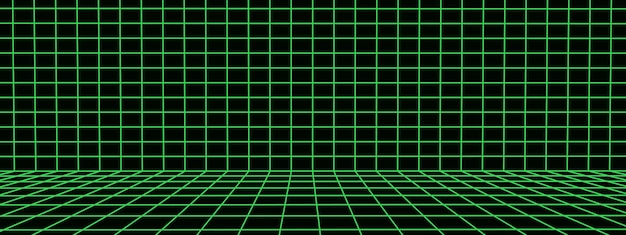 Wireframe room on the black background Vector perspective grid Box with digital space