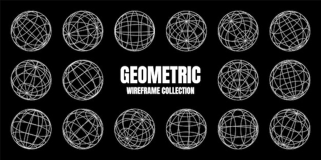 wireframe shapes lined sphere perspective mesh d grid low poly geometric elements retro futuristic