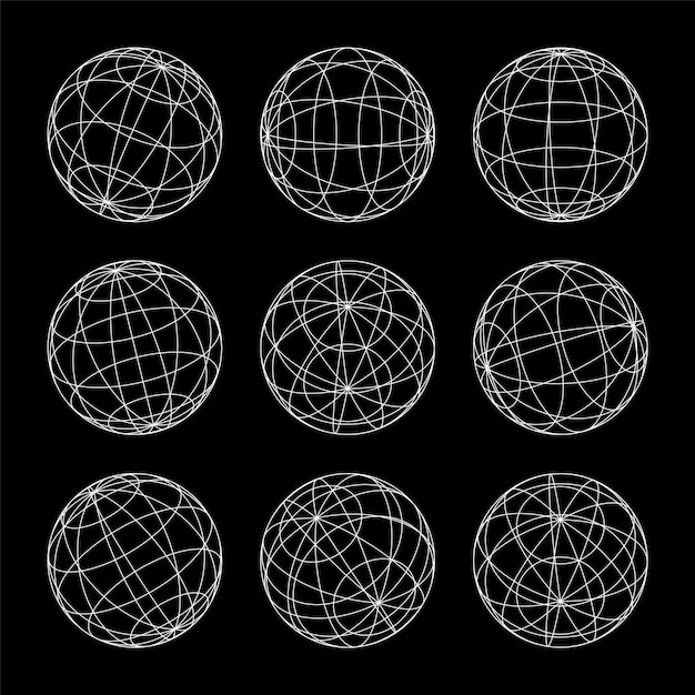 wireframe shapes lined sphere perspective mesh d grid low poly geometric elements retro futuristic