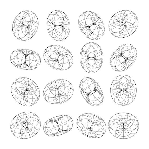 Wireframe shapes lined torus perspective mesh d grid low poly geometric elements retro futuristic