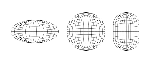 Vettore forme wireframe sfera ellisse insieme di elementi del telaio della griglia del globo contorno netto rotondo geometrico