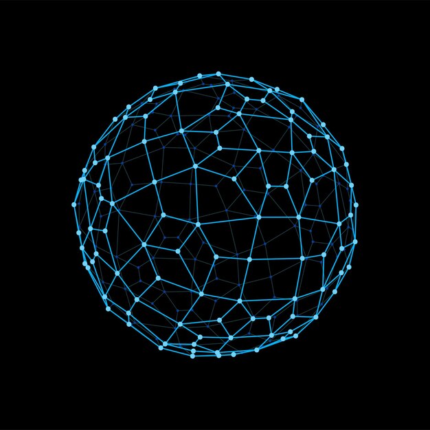 Wireframe sphere and 3d polygon ball shape