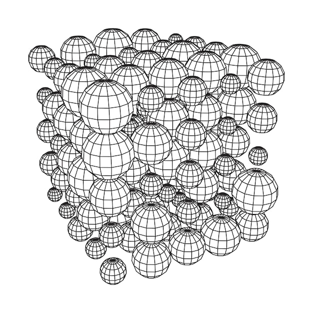 Wireframe sphere mesh cube