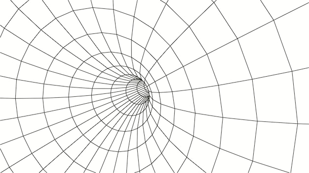 Wireframe surface tunnel. 3d grid on white background. Vector wormhole