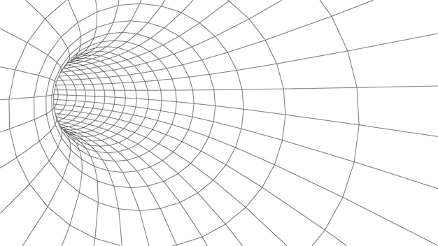 Wireframe surface tunnel. 3d grid on white background. Vector wormhole