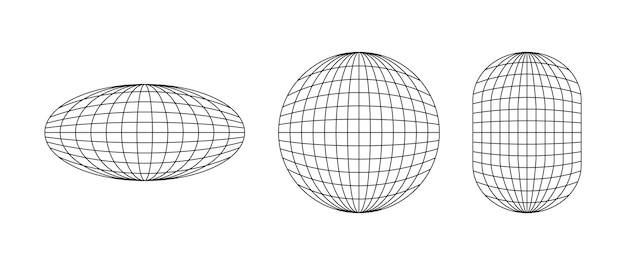 Wireframe vormen Bol ellips Globe raster frame-elementen ingesteld Geometrisch rond net Overzicht