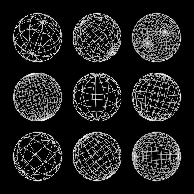Wireframe vormen gelijnd bol perspectief mesh d raster laag poly geometrische elementen retro futuristisch