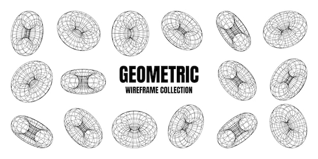 Wireframe vormen gelijnd torus perspectief mesh d raster laag poly geometrische elementen retro futuristisch