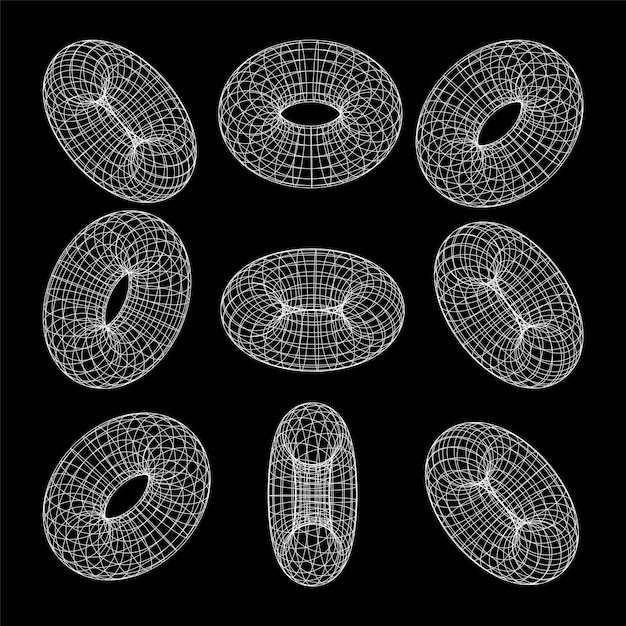 Wireframe vormen gelijnd torus perspectief mesh d raster laag poly geometrische elementen retro futuristisch