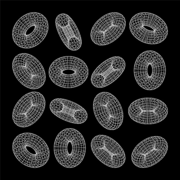 Wireframe vormen gelijnd torus perspectief mesh d raster laag poly geometrische elementen retro futuristisch