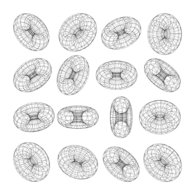 Wireframe vormen gelijnd torus perspectief mesh d raster laag poly geometrische elementen retro futuristisch