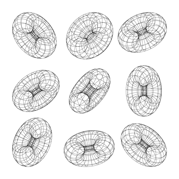Wireframe vormen gelijnd torus perspectief mesh d raster laag poly geometrische elementen retro futuristisch