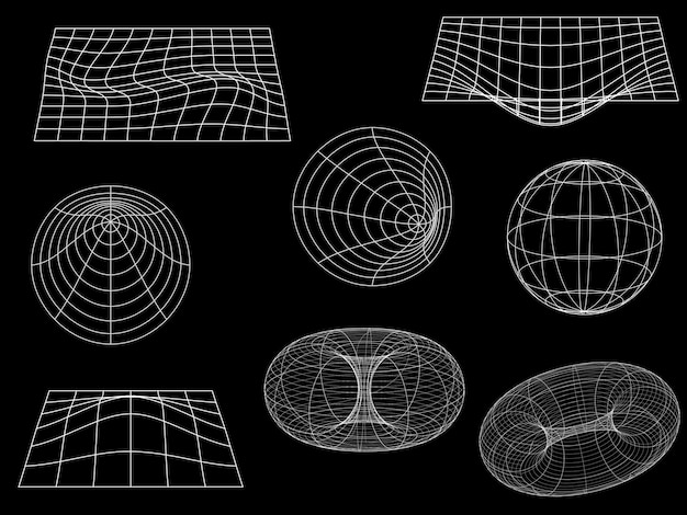 Vector wireframe y2k retro abstracte 3d 00s y2k retrofuturistische esthetiek