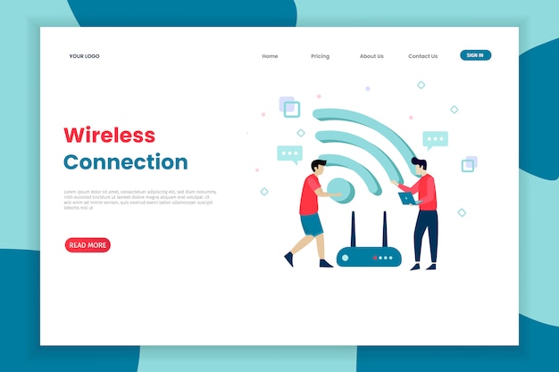 Vector wireless connection landing page illustration template