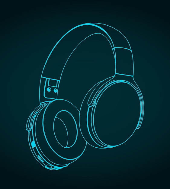 wireless headphones isometric blueprint