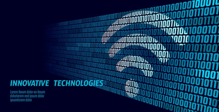 Vector wireless internet wifi connection big data binary code flow numbers global network high speed innovation connection data rate technology vector illustration art