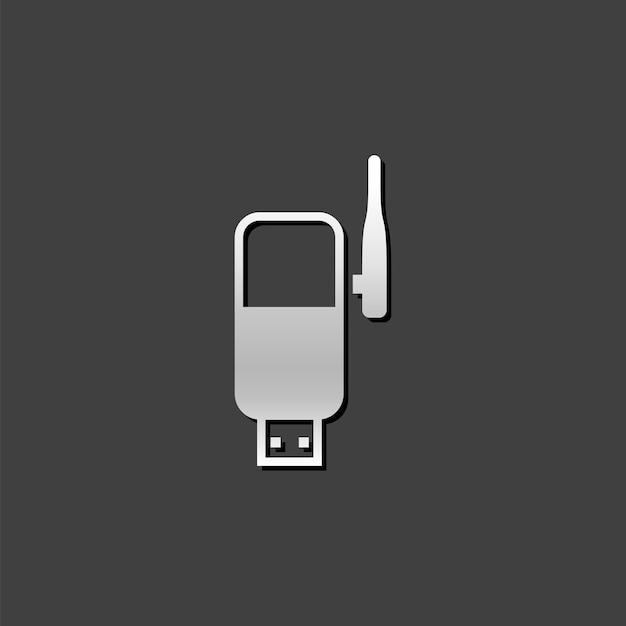 Vector wireless receiver icon in metallic grey color styleinternet connection router