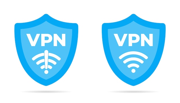 Wireless shield VPN wifi and no vpn icon sign flat design vector illustration set